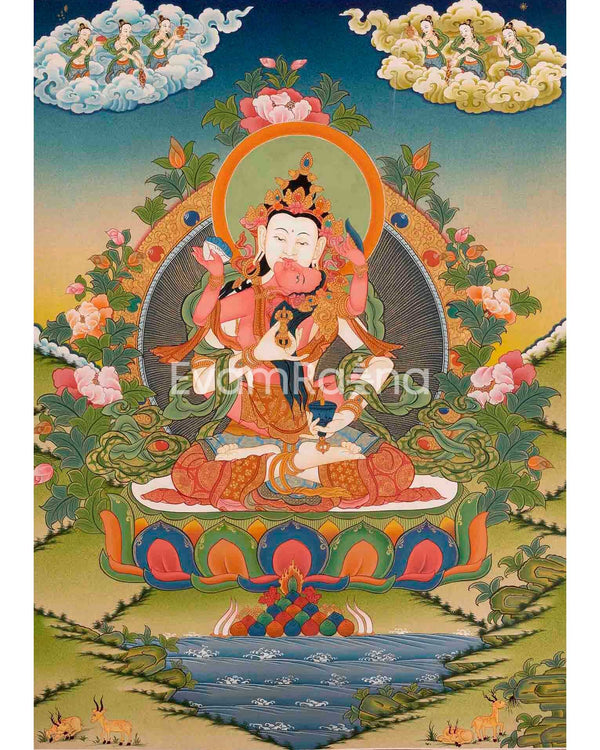 Vajrasattva Shakti HandPainted Buddhist Thangka