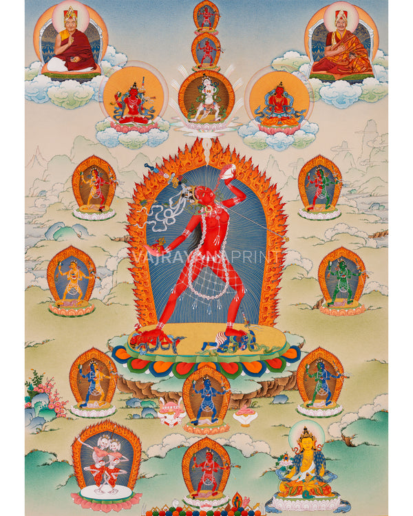 Canvas Print of Vajrayogini with 8 Dakini Thangka | Rare Vajrayana Deities Depiction | High-Quality Print