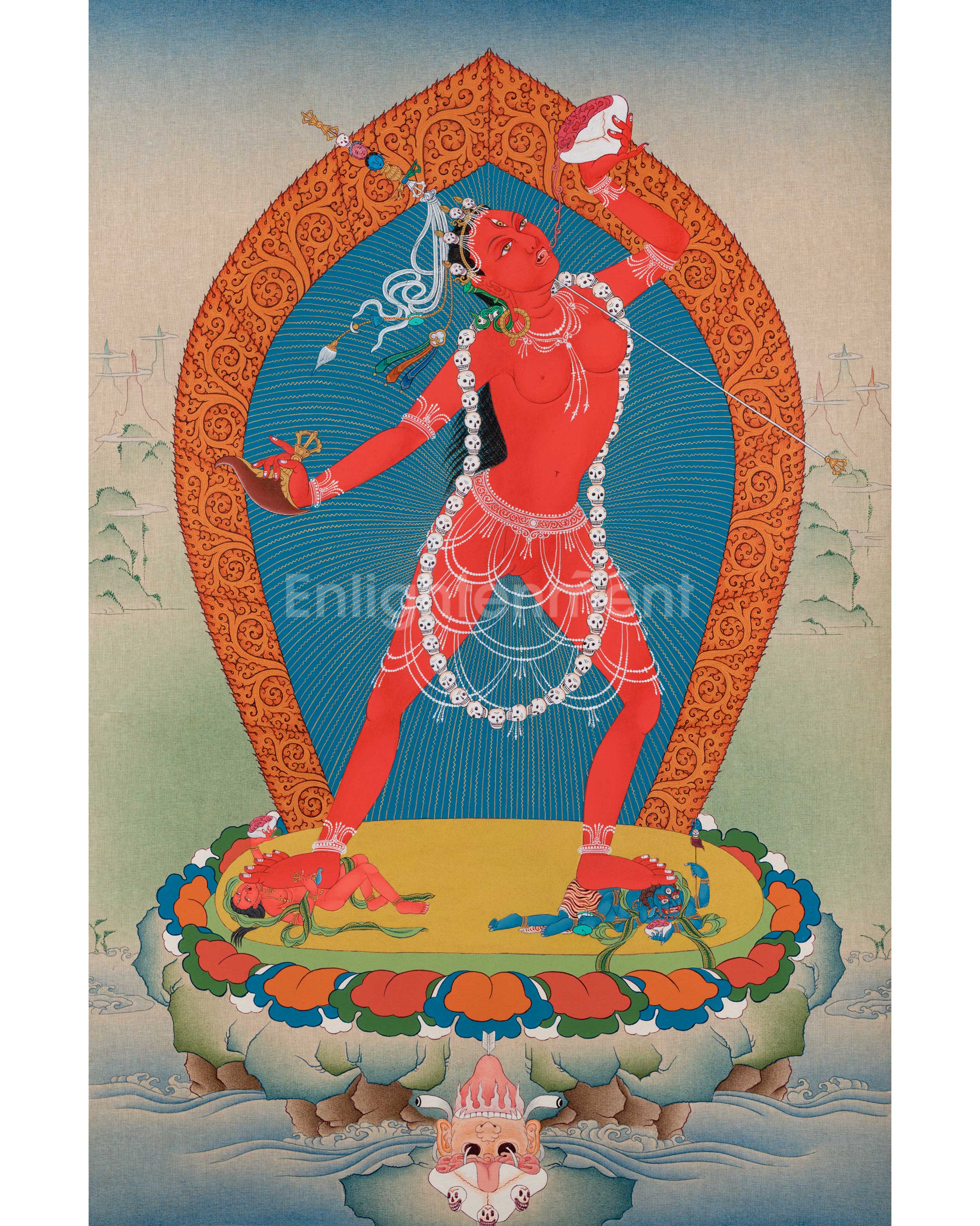 Vajrayogini's Illuminated Path: Hand-Painted Thangka for Spiritual Awa