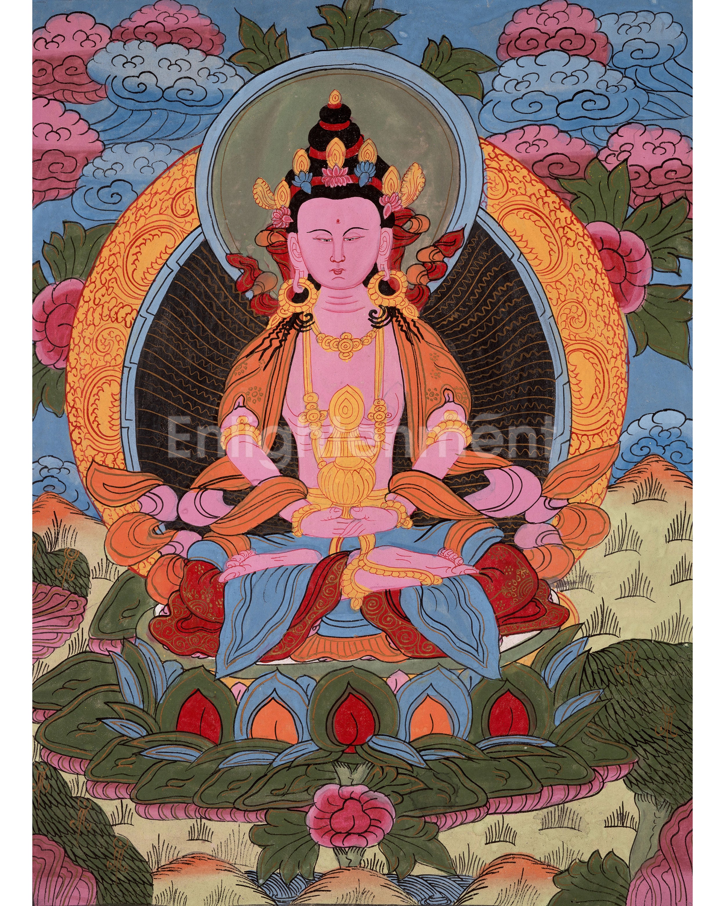 Vintage Amitayus Buddha Thangka