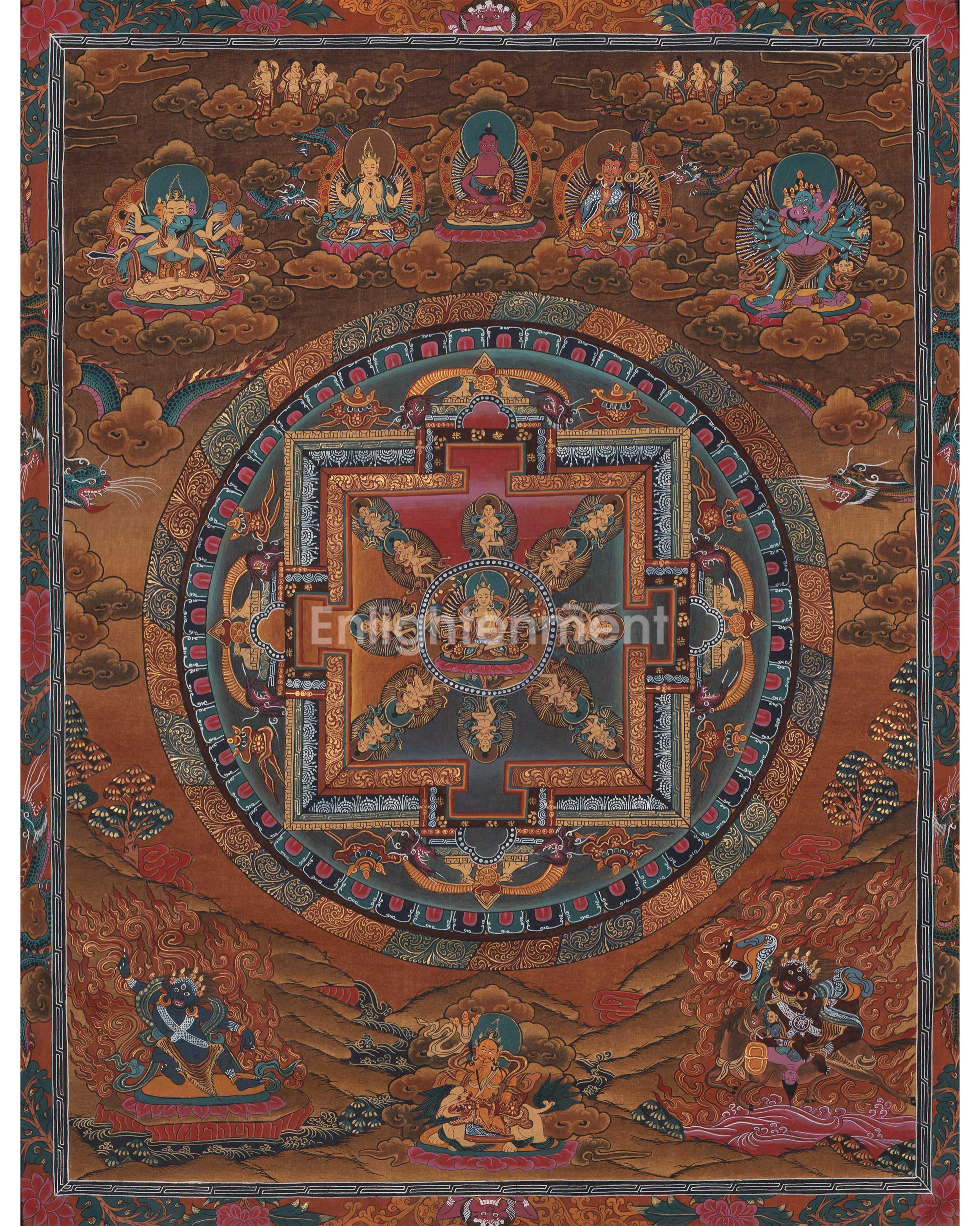 Vintage Mandala with Guhyasamaja , Chakrasamvara and Mahakalas 