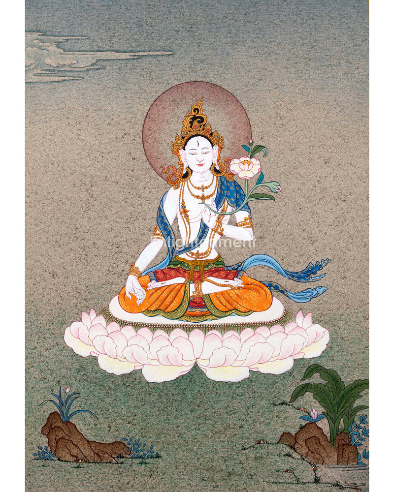 The Divine Presence of White Tara | Female Bodhisattva Thangka