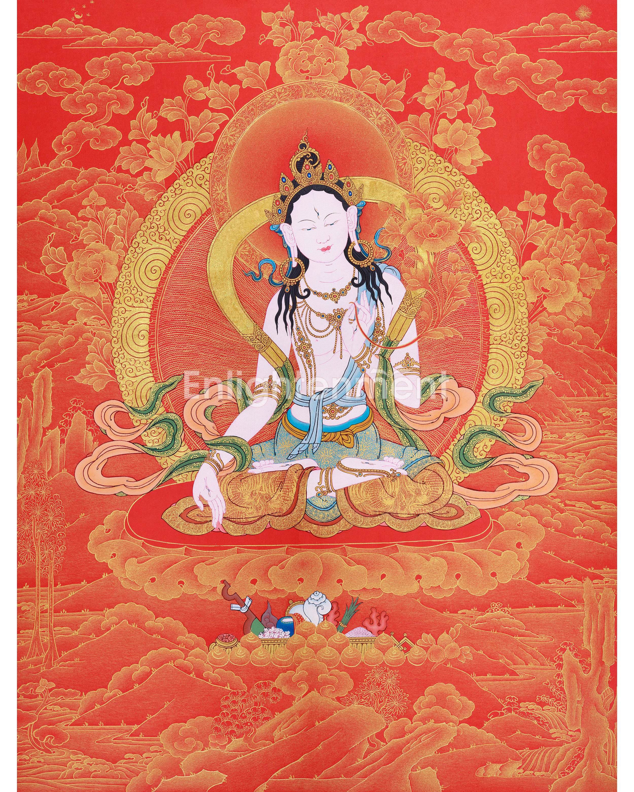 Gold Painted White Tara Thangka