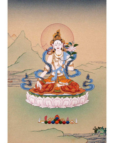 Tibetan White Tara Thangka | Traditional Tibetan Buddhist Art