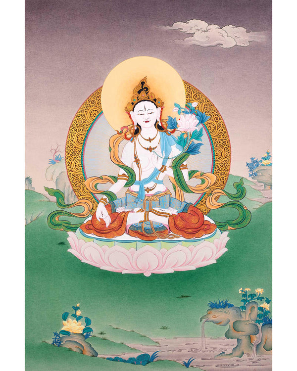 White Tara Buddha Thangka | Hand Painted Tibetan Buddhist Art