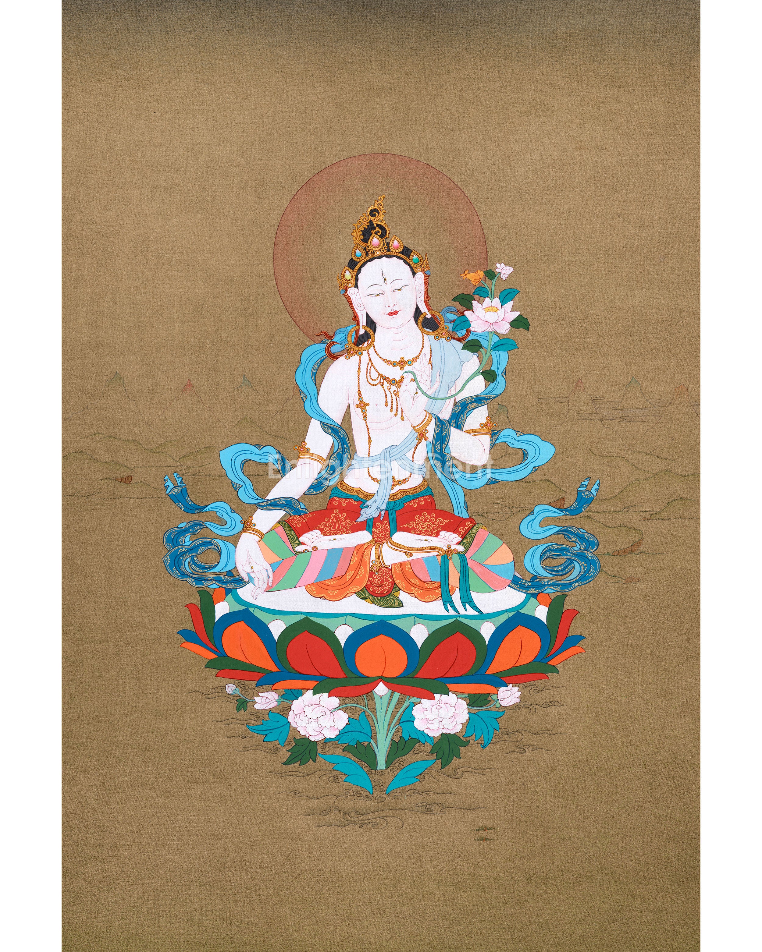 White Tara Goddess Thangka | Female Buddha | Compassion and Healing