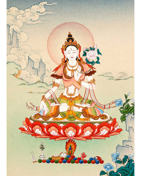 White Tara Tibetan Thangka |  Female Buddha