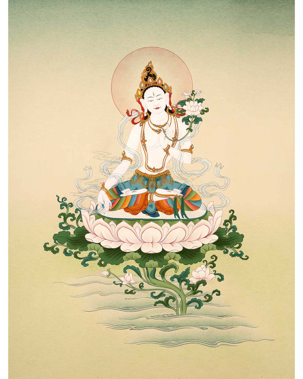 Karma Gadri Thangka of White Tara, Traditionally Hand painted Buddhist Art