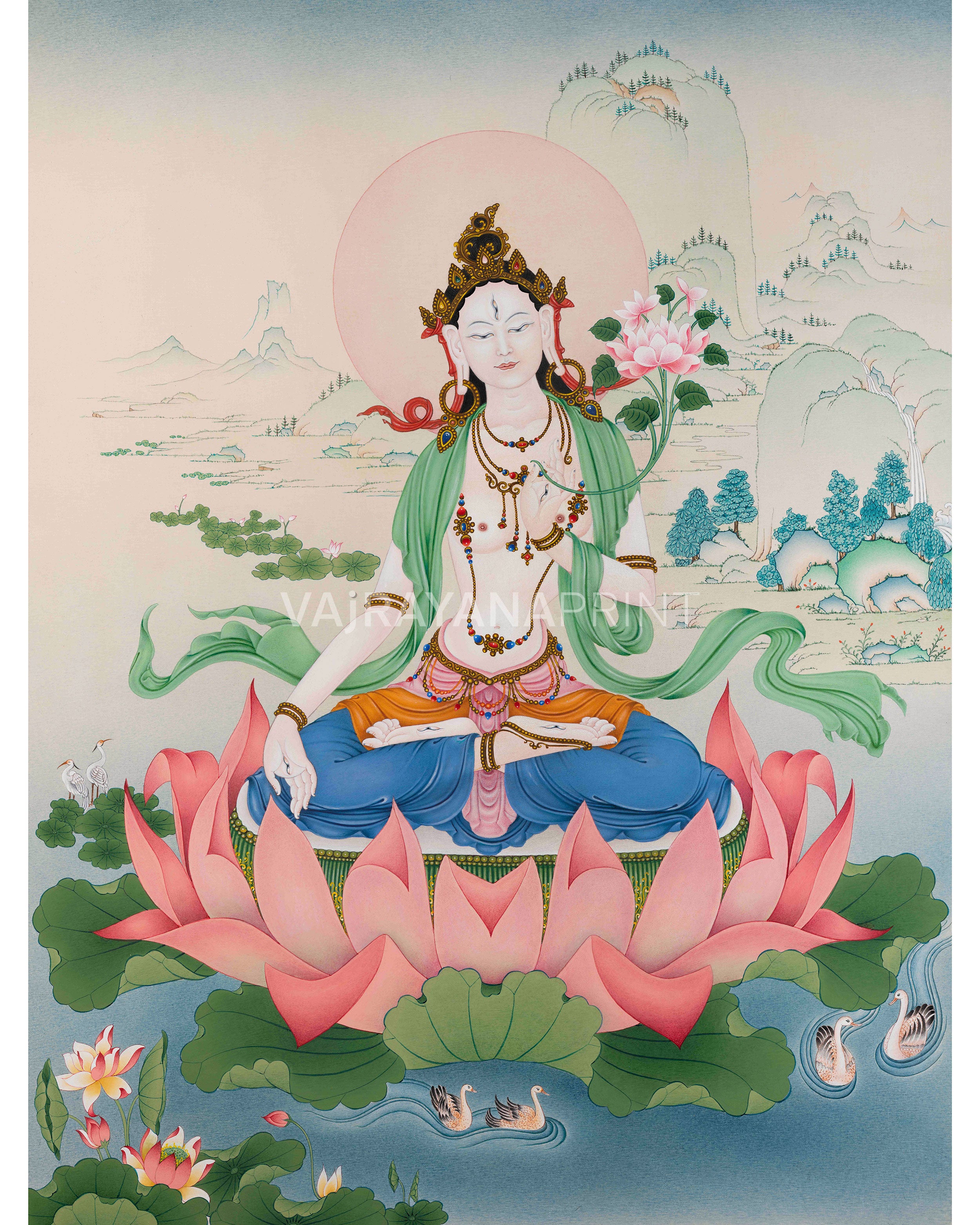Magnificent Tara Thangka Set | Green & White Tara Canvas Print