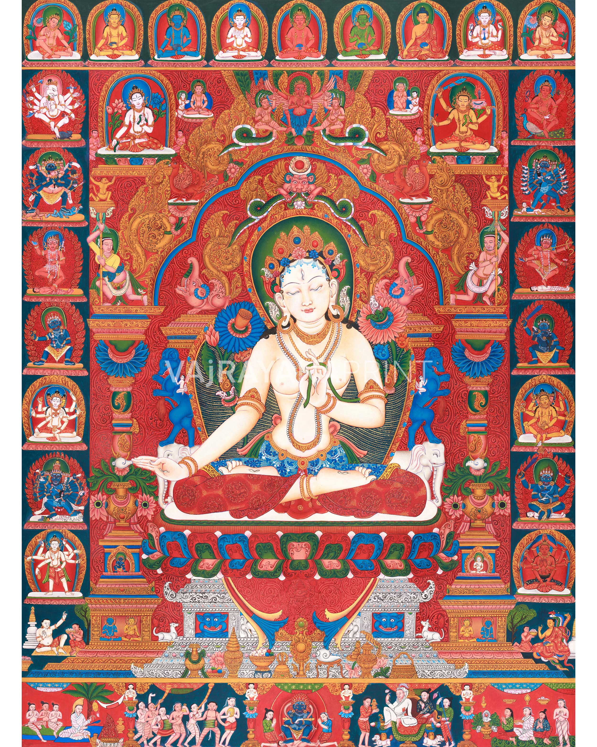 Tara's Radiant Duality: Green Tara and White Tara - Traditional Newari Buddhist Art