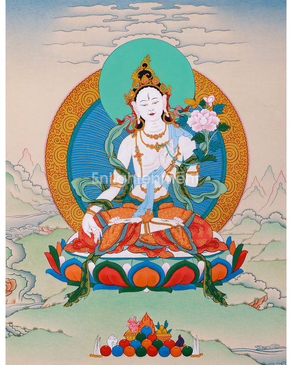 White Tara Meditation Thangka | Traditional Mother Tara Art