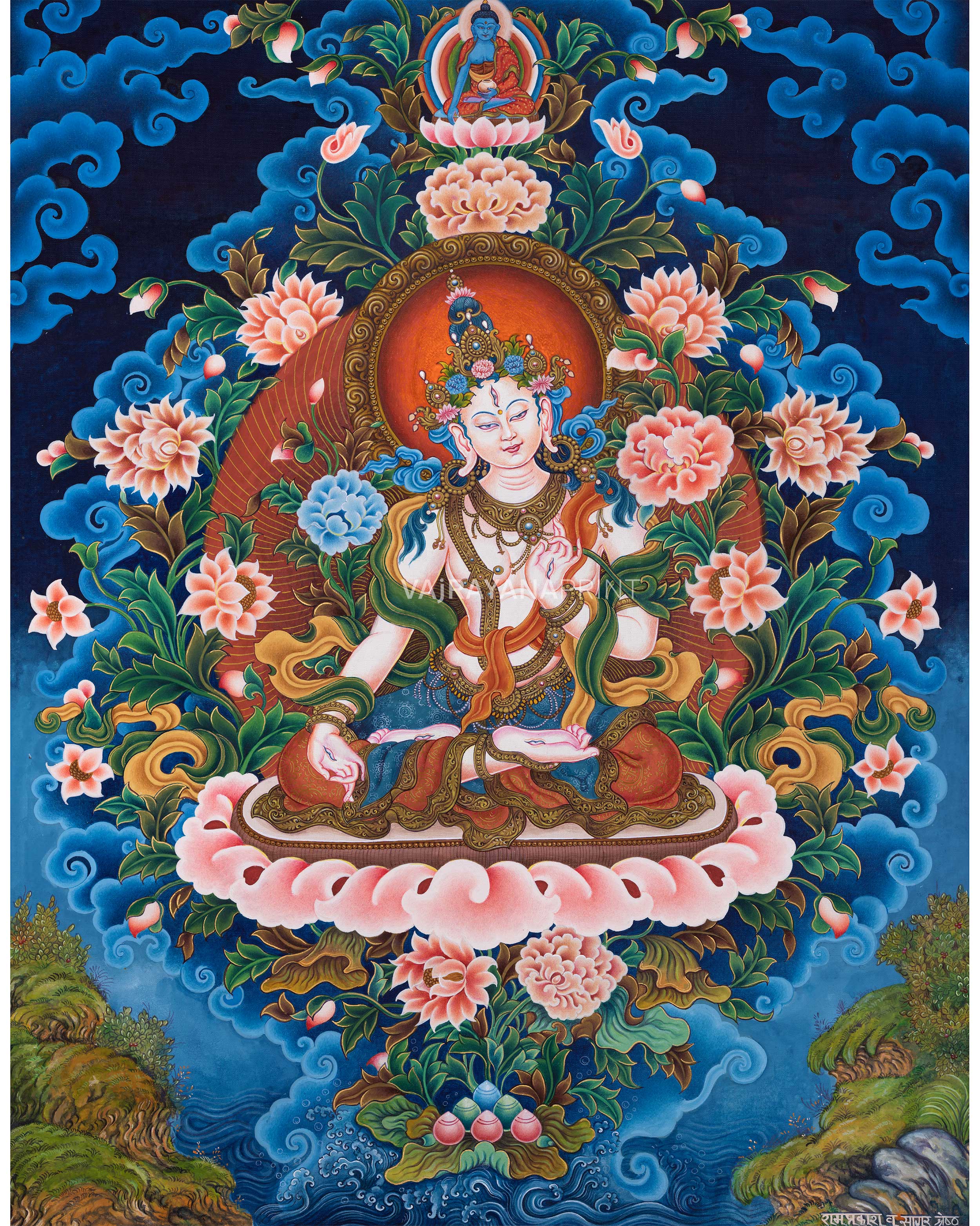 Newari Style White Tara Print 