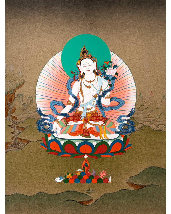 White Tara Painting | Hand Painted Tibetan Buddhist Art