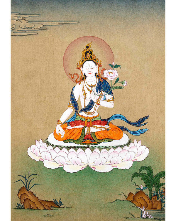 White Tara Meditation Thangka | Traditionally Hand Painted Art