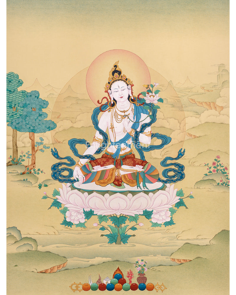 White Tara Meditation Art | Tibetan Buddhist Goddess of Healing & Compassion