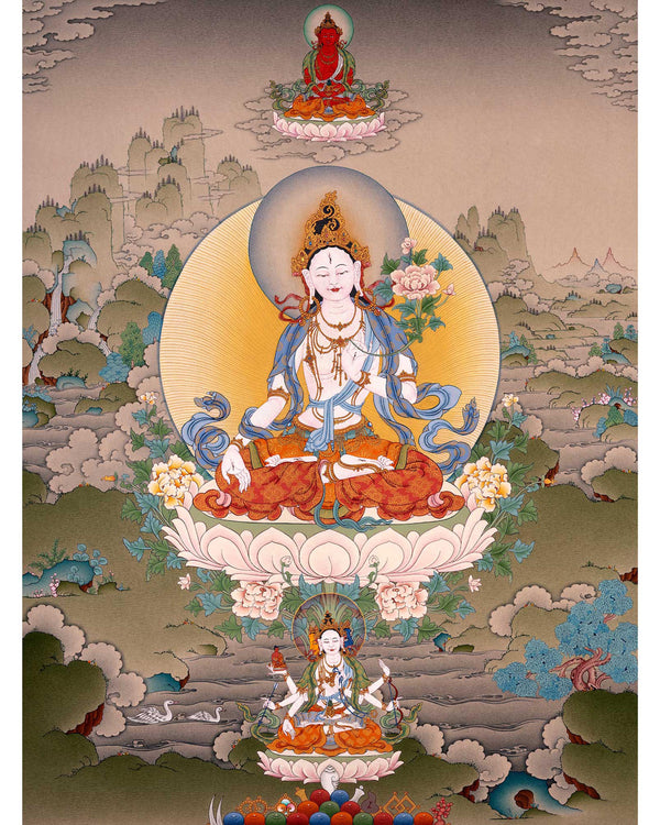 White Tara Art Long Life Bodhisattva | Traditional Tibetan Thangka