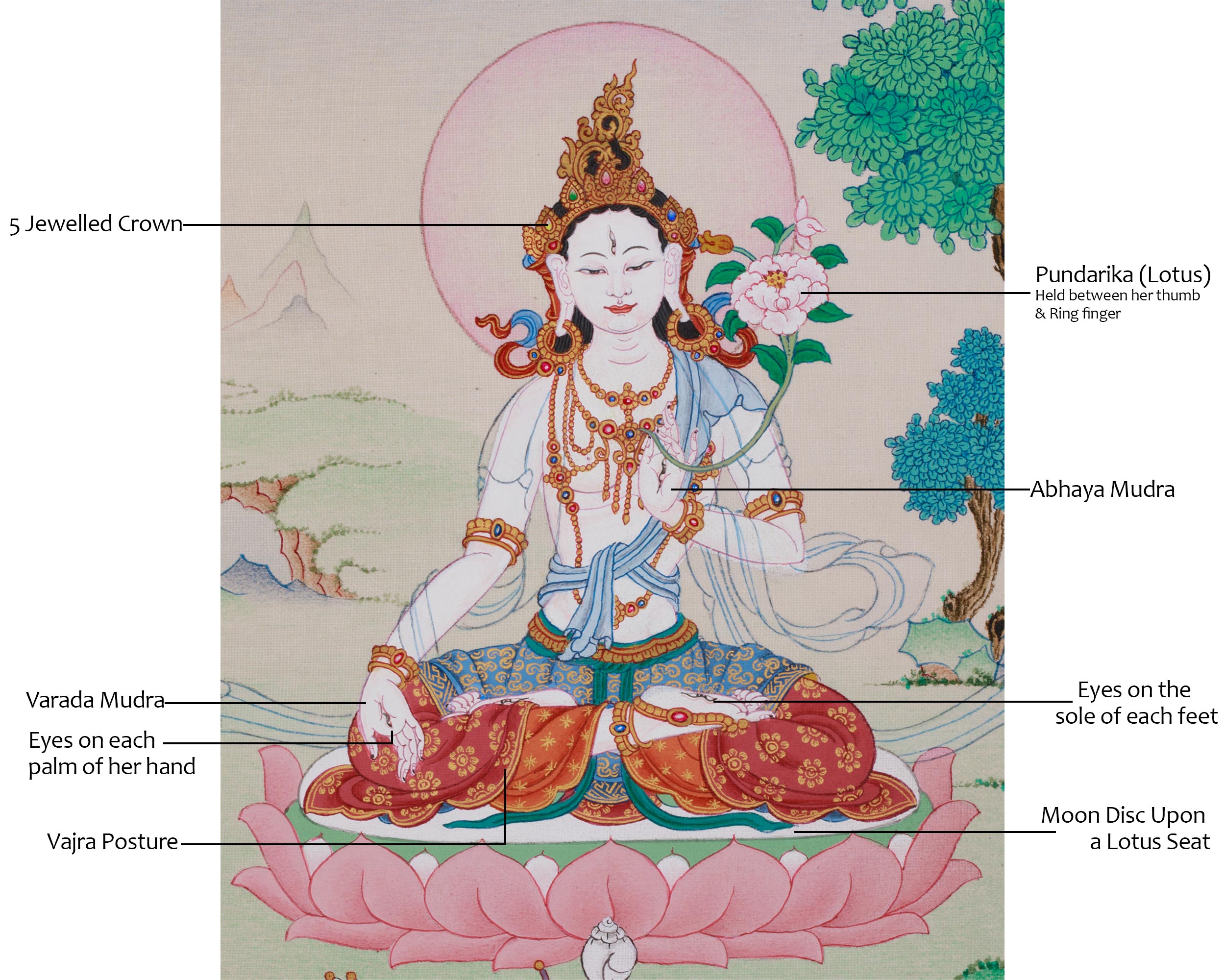 Peaceful Sita Tara Thangka | Compassion, Healing & Longevity Deity