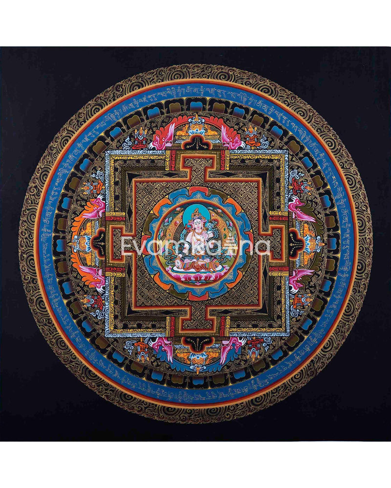 Original Hand-Painted Lokeshvara and White Tara Mandala Thangka | Tibetan Wall Hanging