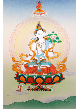 White Tara Symbolism Thangka | Hand-Painted Tibetan Tara Buddhism Art