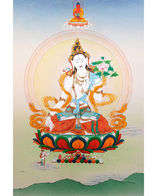 White Tara Symbolism Thangka | Hand-Painted Tibetan Tara Buddhism Art