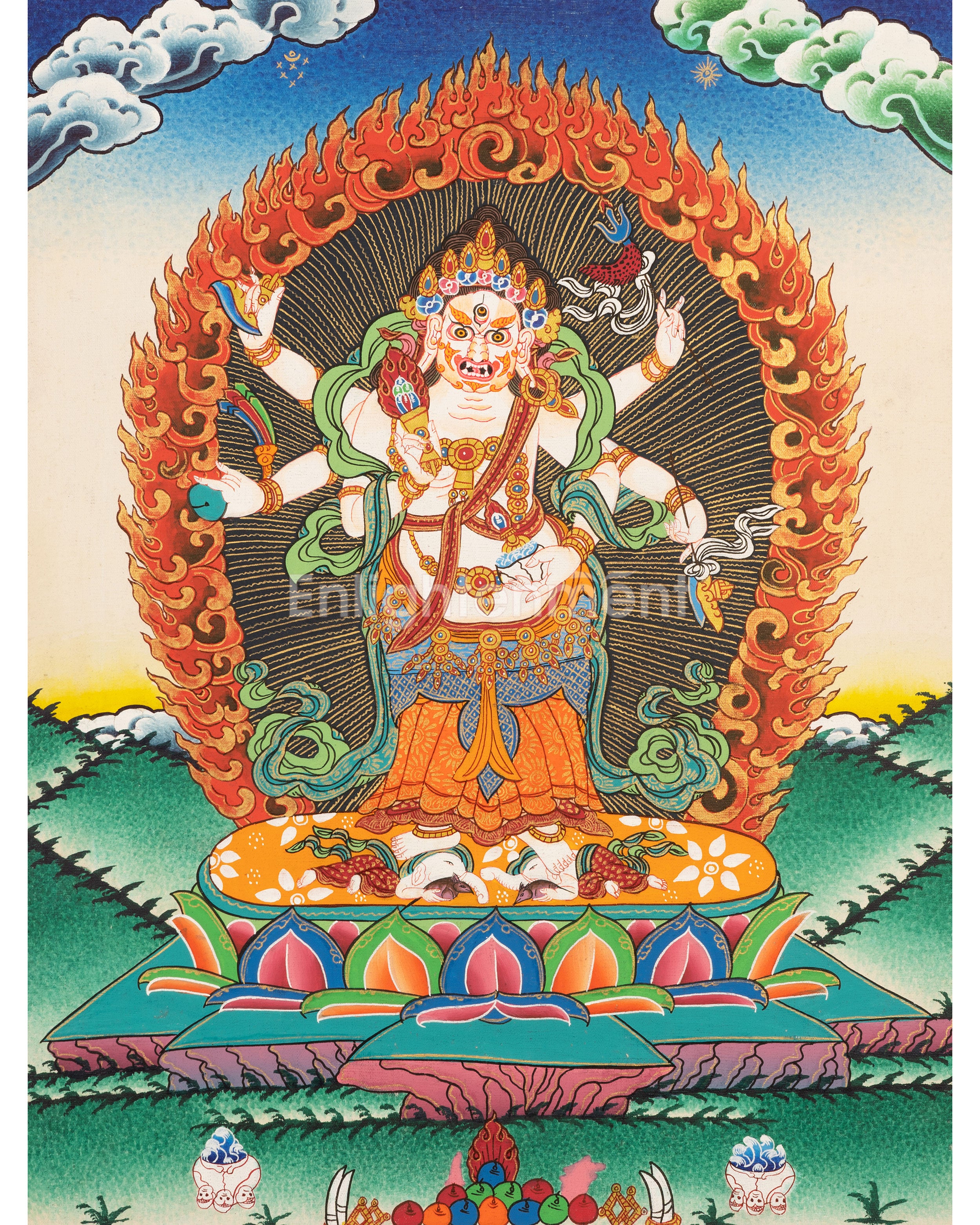 White Six armed Mahakala Thangka