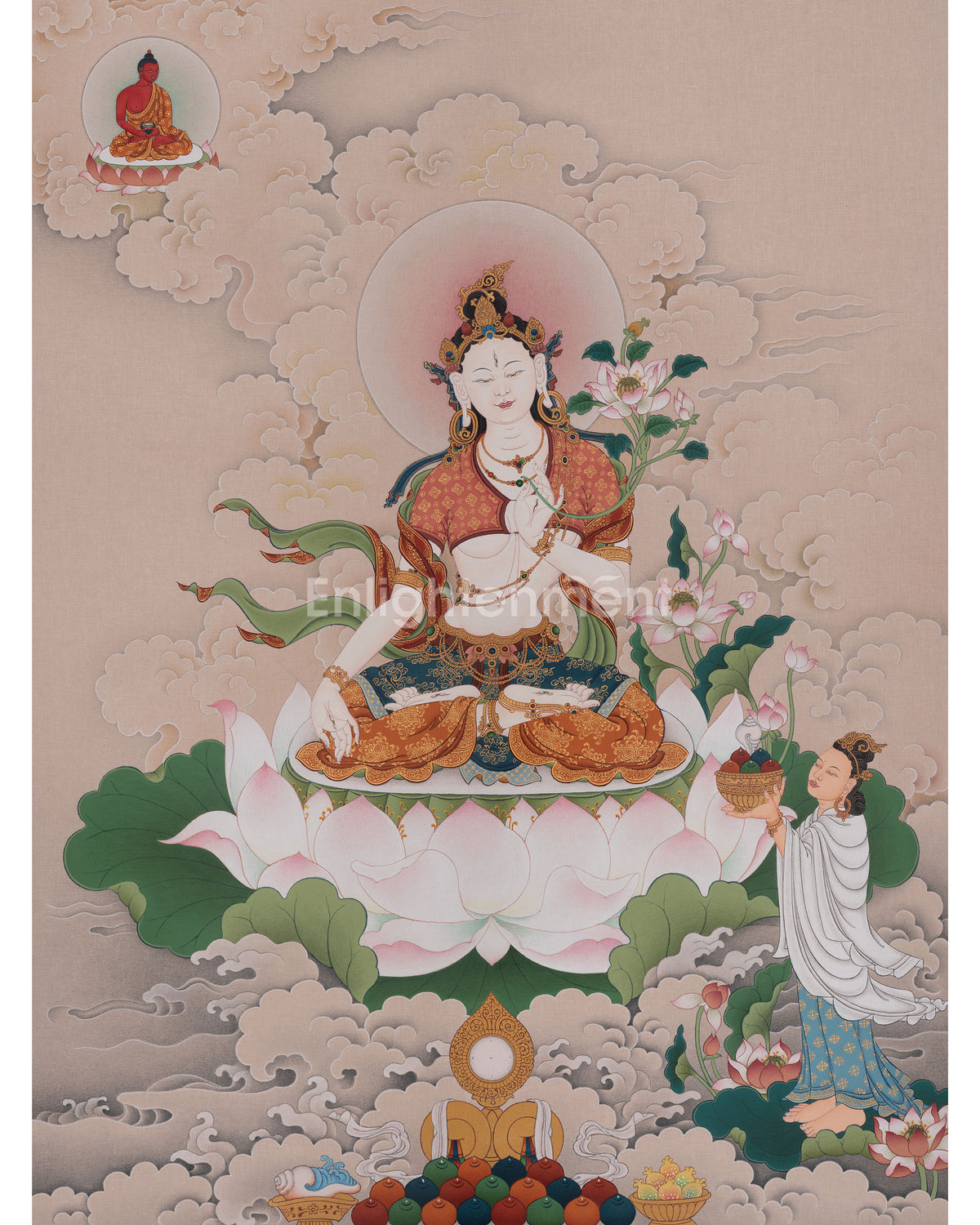 White Tara With Amitabha Buddha Traditional Art 