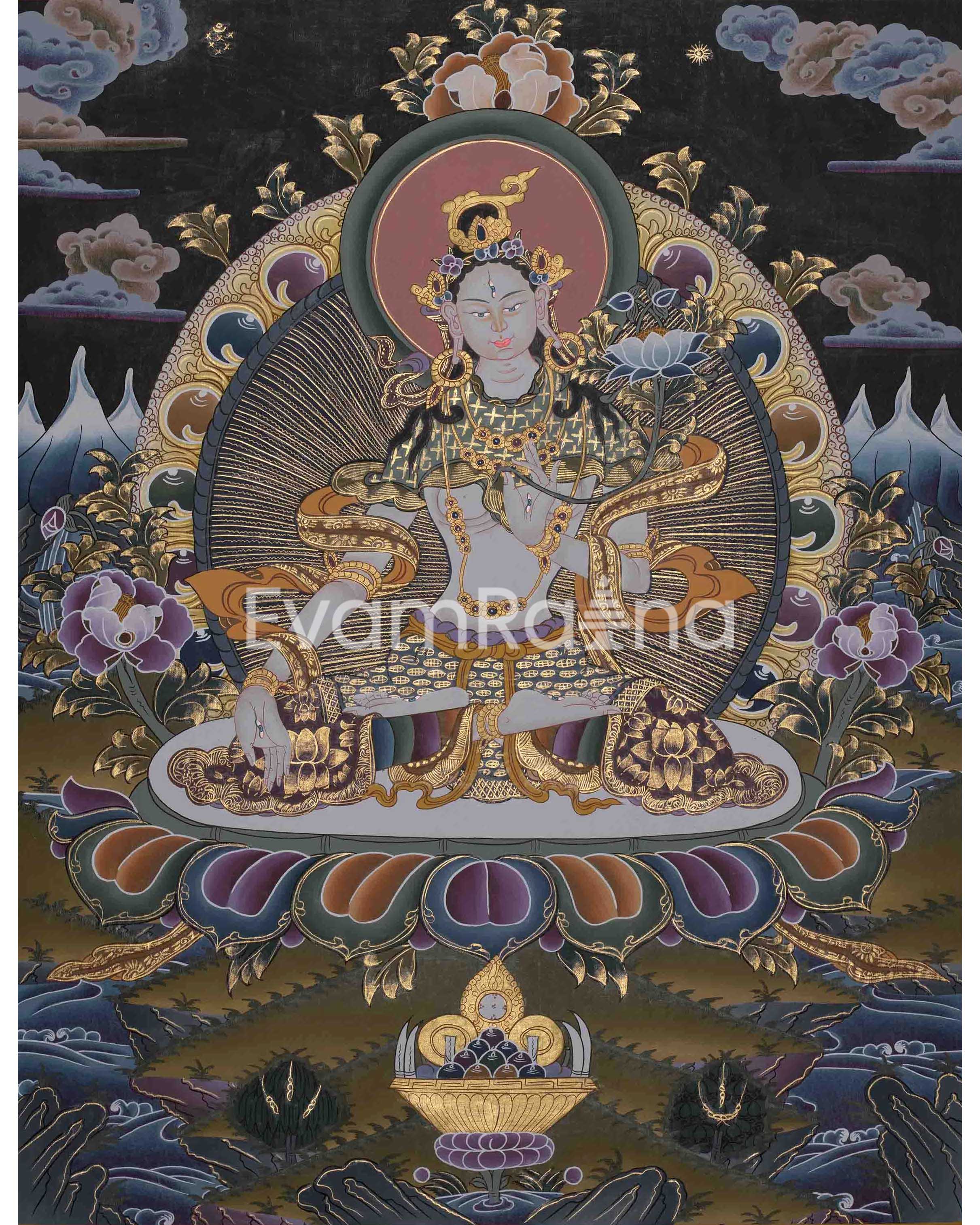 Beautifully Hand-Painted White Tara Thangka: