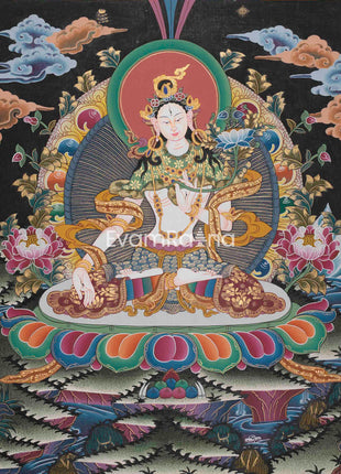 Original Hand-Painted White Tara | Tibetan Bodhisattva Wall Hanging