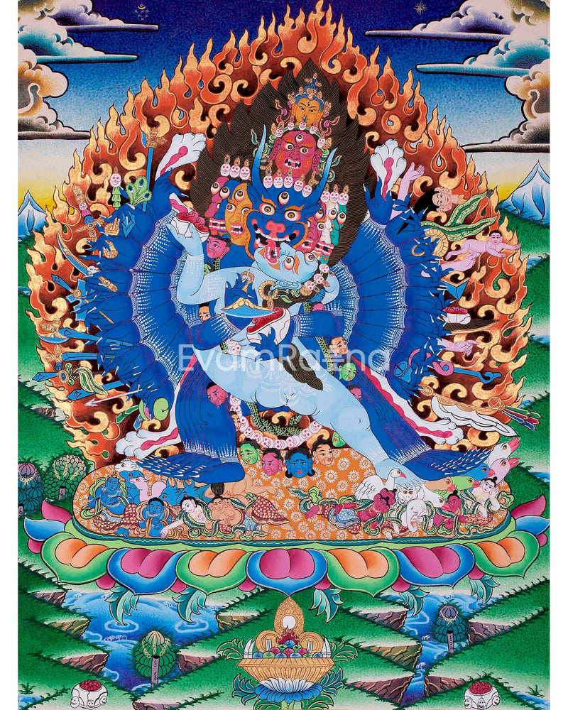 Yamantaka With Consort Thangka | Yab Yum |Uniting Wisdom and Compassion | Tibetan Buddhist |