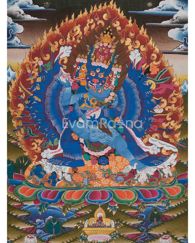 Yamantaka With Consort Thangka | Yab Yum |Uniting Wisdom and Compassion | Tibetan Buddhist |