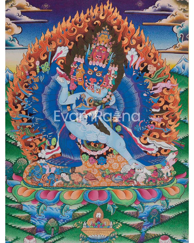 Yamantaka With Consort Thangka | Yab Yum |Uniting Wisdom and Compassion | Tibetan Buddhist |