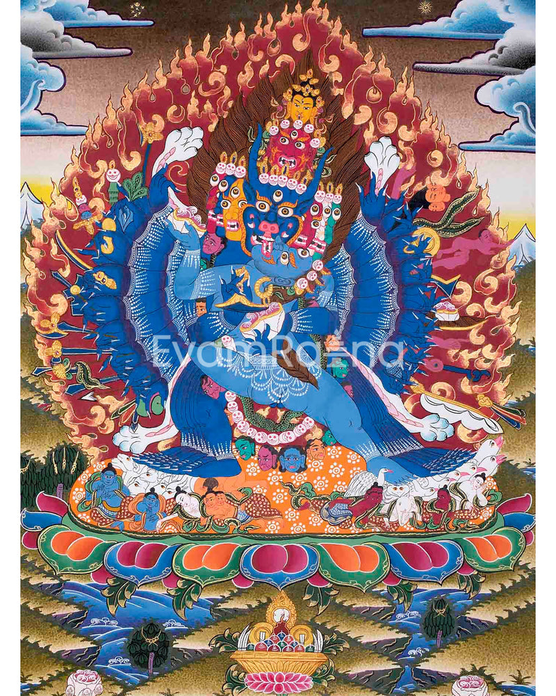 Yamantaka With Consort Thangka | Yab Yum |Uniting Wisdom and Compassion | Tibetan Buddhist |