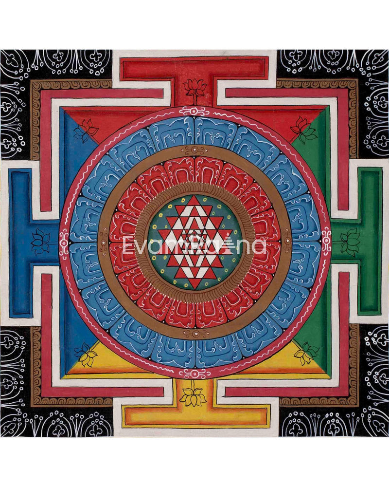 Sri Yantra Mandala | Original Hand Painted Thangka | Mandala Wall Tapestry