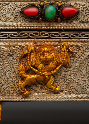 Buddhist Ritual Treasure Box | Silver & Gold Plated Sacred Altar Box