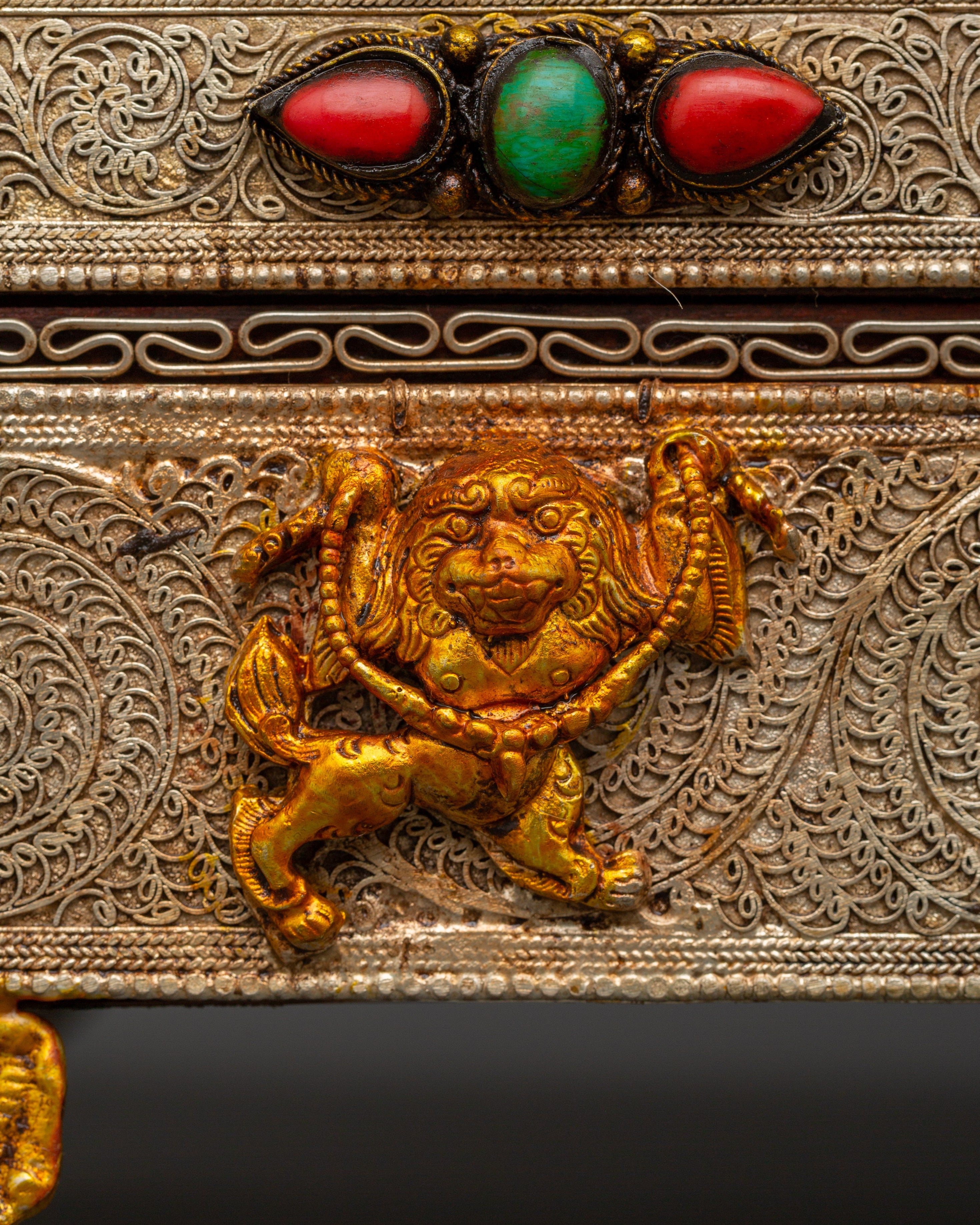 Buddhist Ritual Treasure Box | Silver & Gold Plated Sacred Altar Box