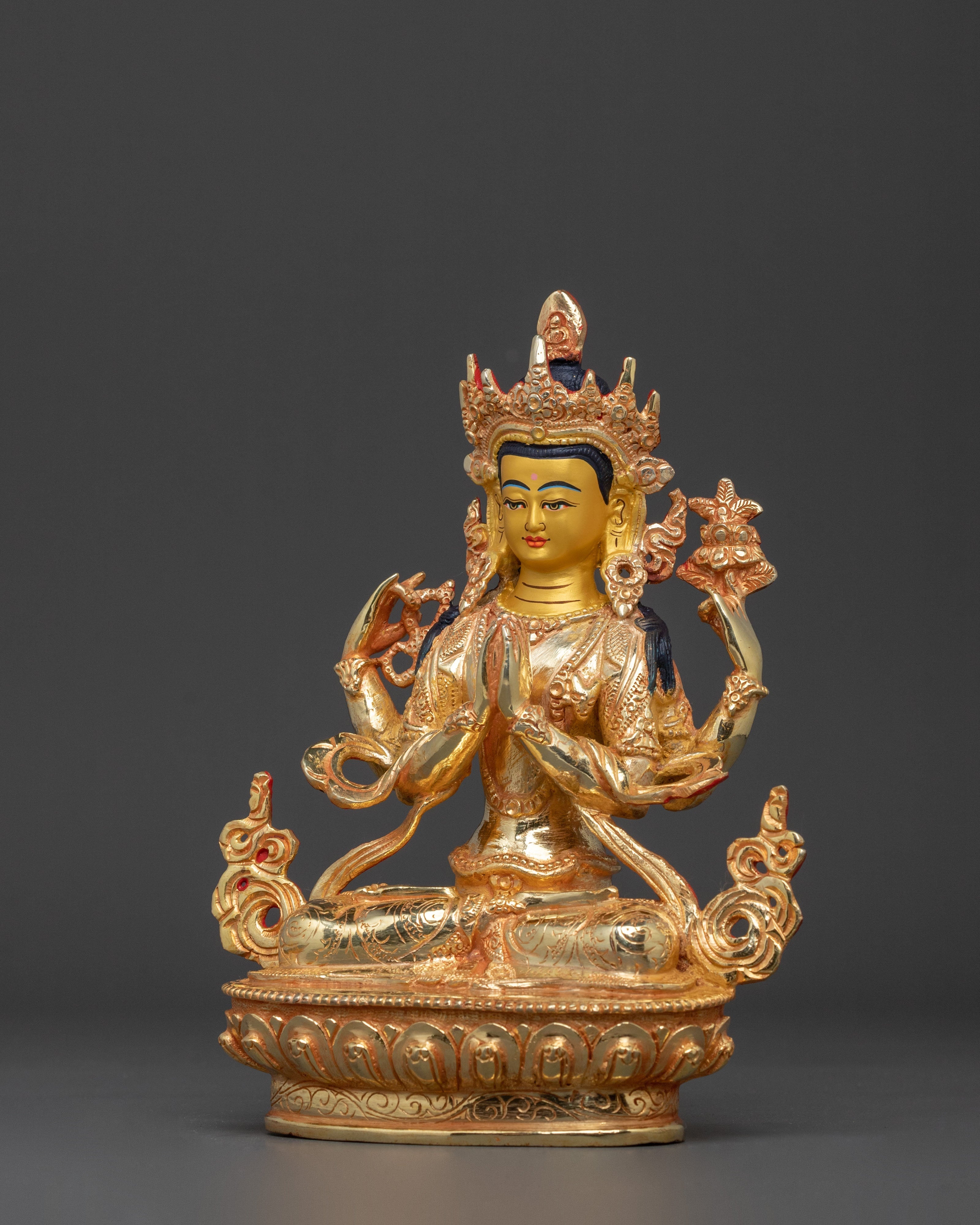 Hand Carved Chenrezig Copper Statue | Sacred Meditation Sculpture