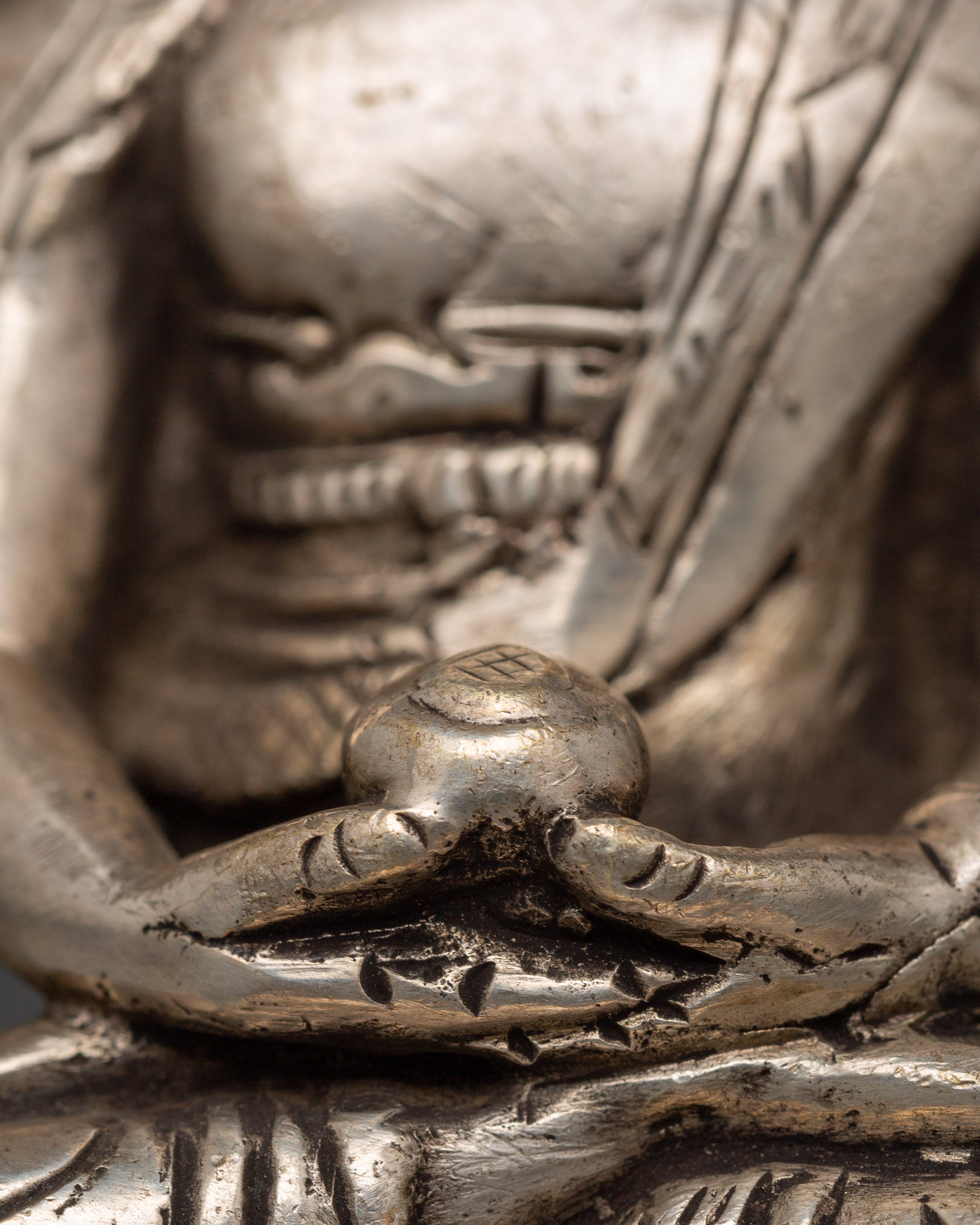 Tibetan Enlightenment Deity Amitabha Buddha Statue | Silver-Plated Copper Sculpture