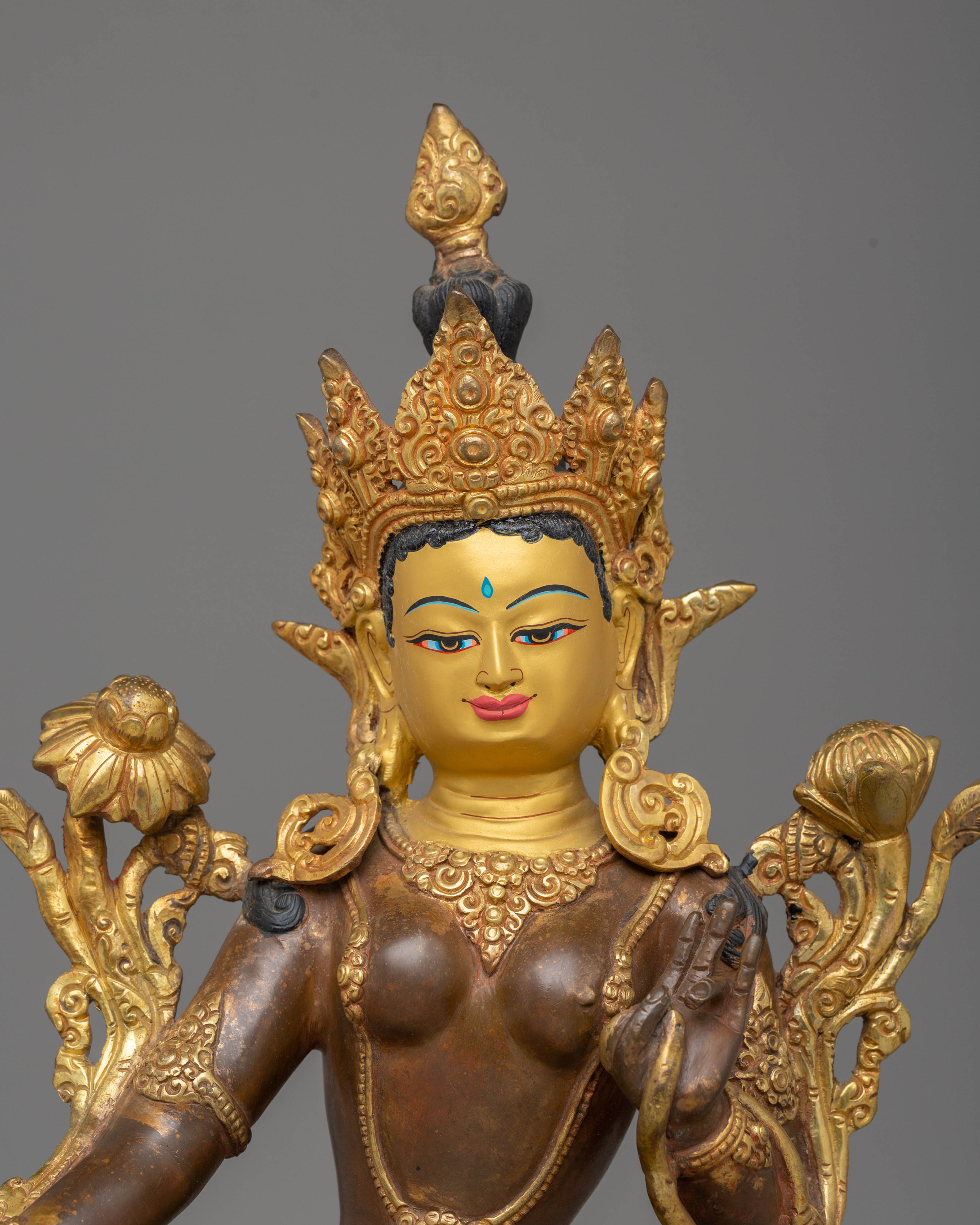 24K Gold Glided Statue of Green Tara | Enlightened Tara