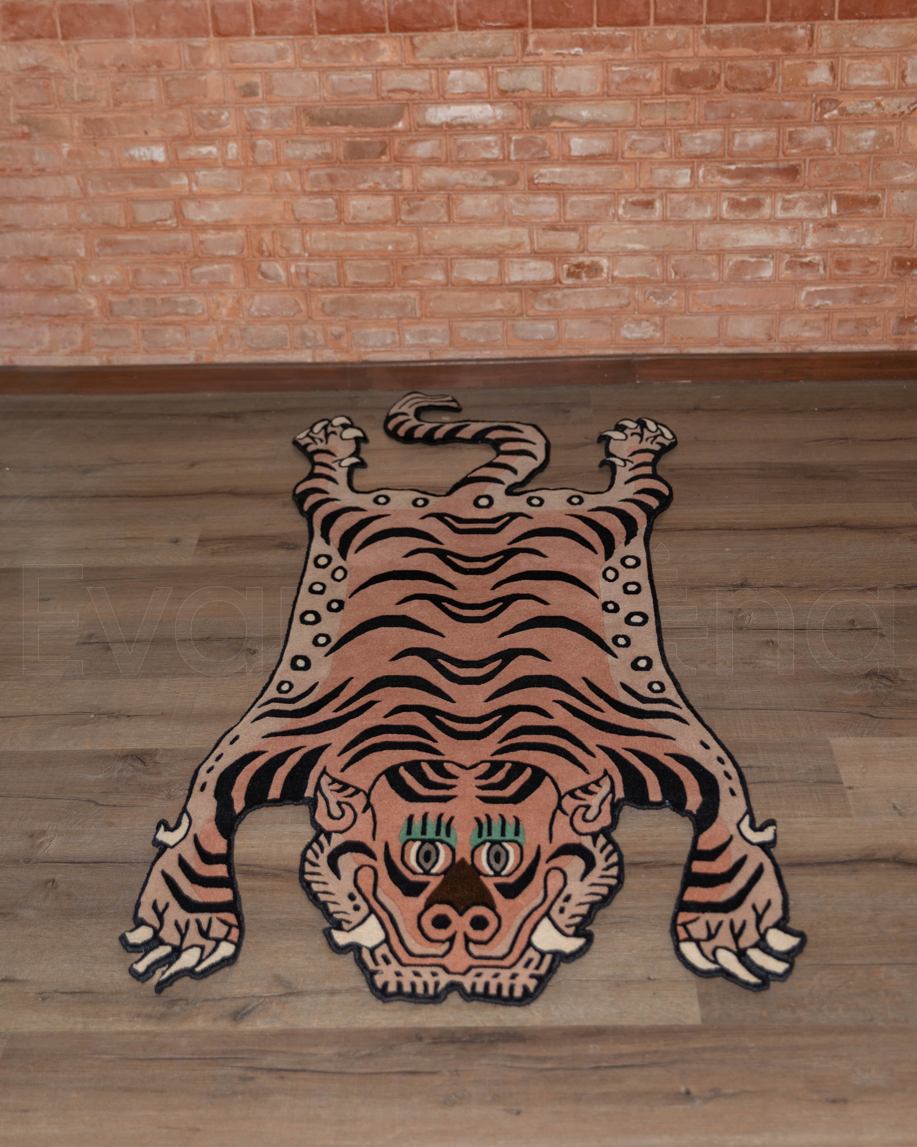 Decorative Handwoven Tiger Rug | Tibetan & New Zealand Wool with Visco