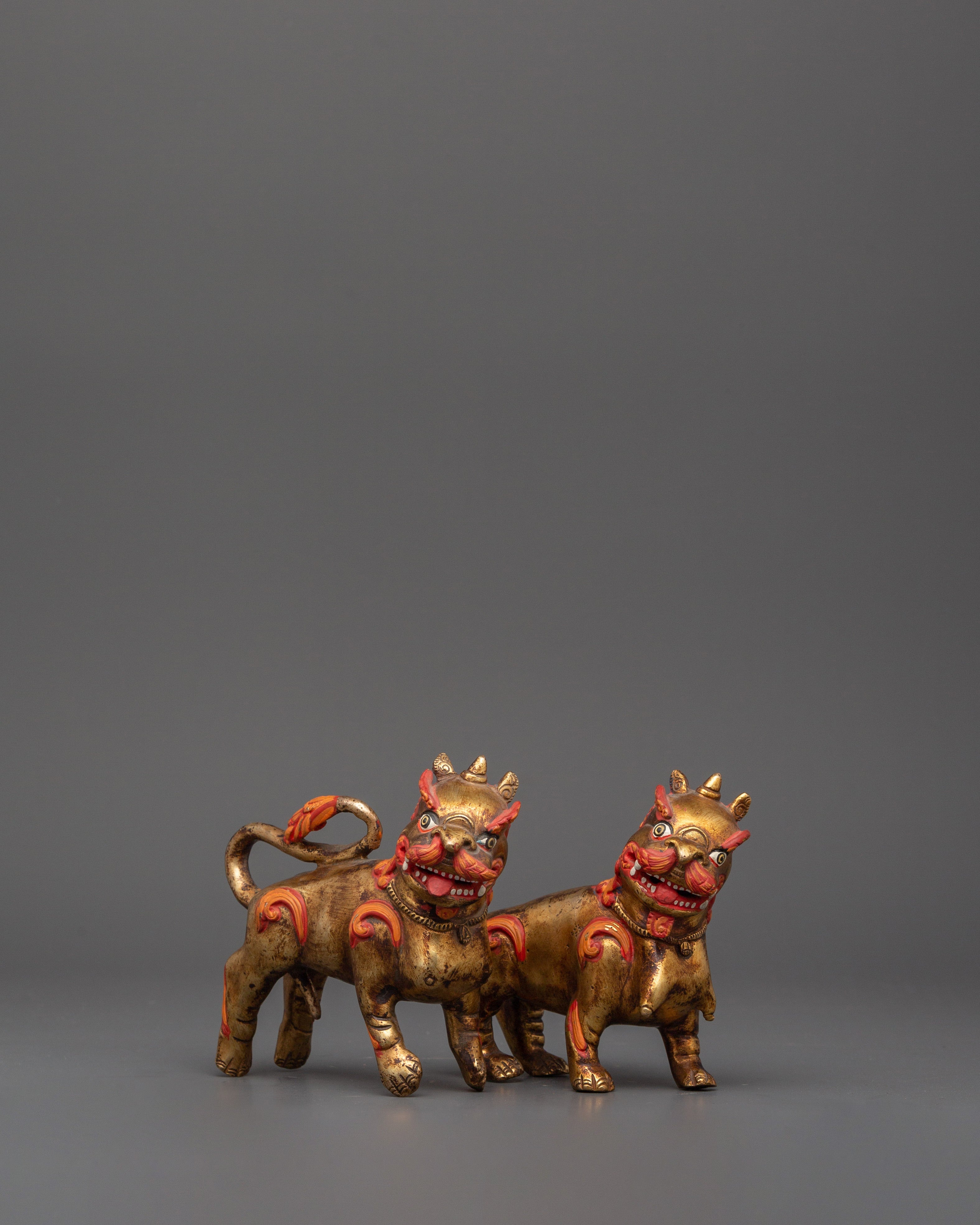 Handcrafted Pair of Tibetan Snow Lion Statues | Foo Dogs Crafts