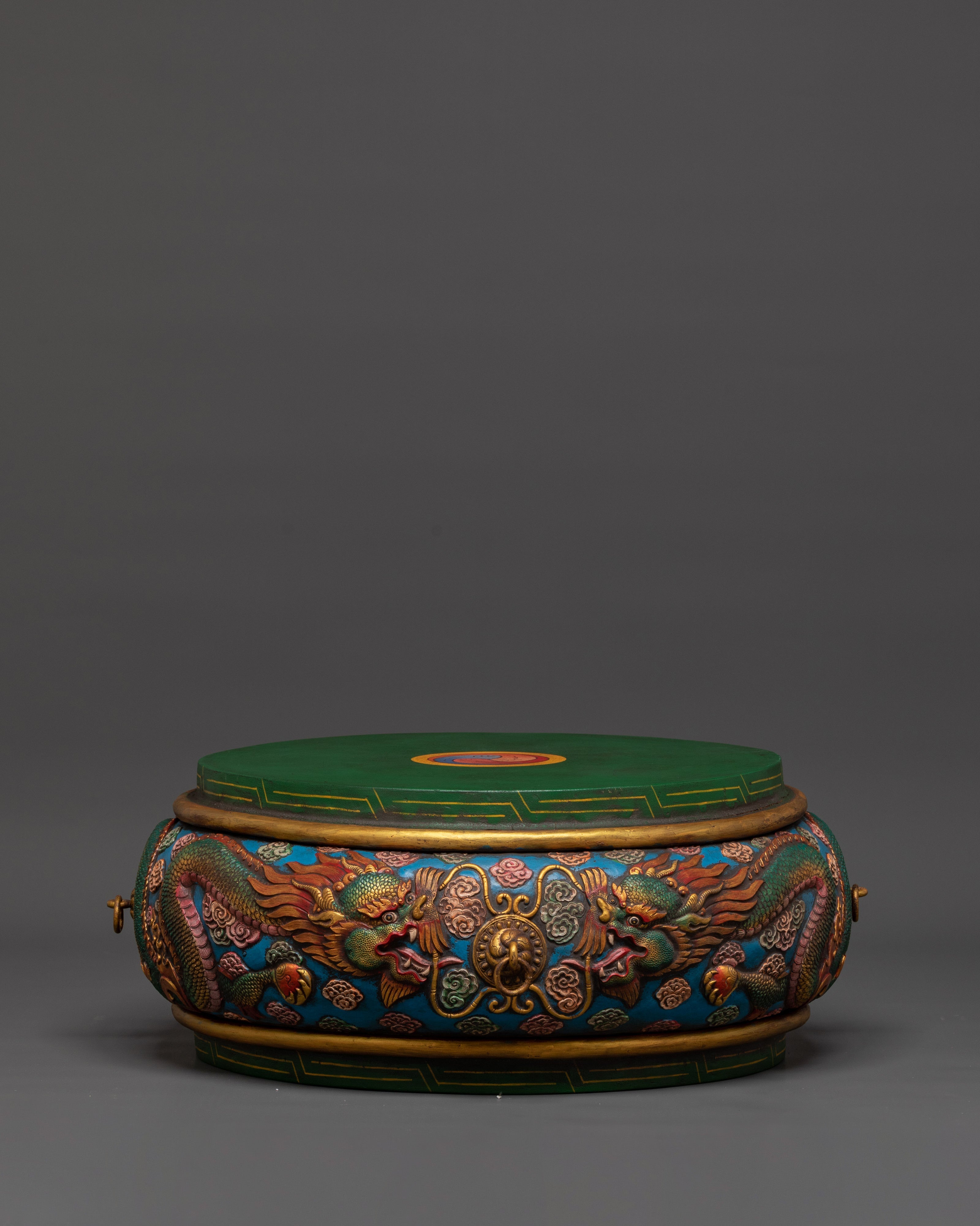 Traditional Tibetan Drum | Handmade Himalayan Drum with Dragon Motif