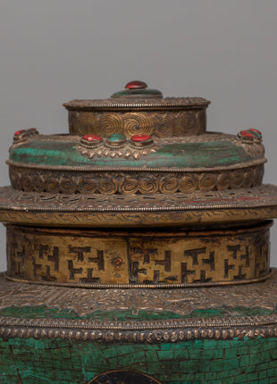 Antique-Style Tibetan Ritual Pot | Copper Body with Brass