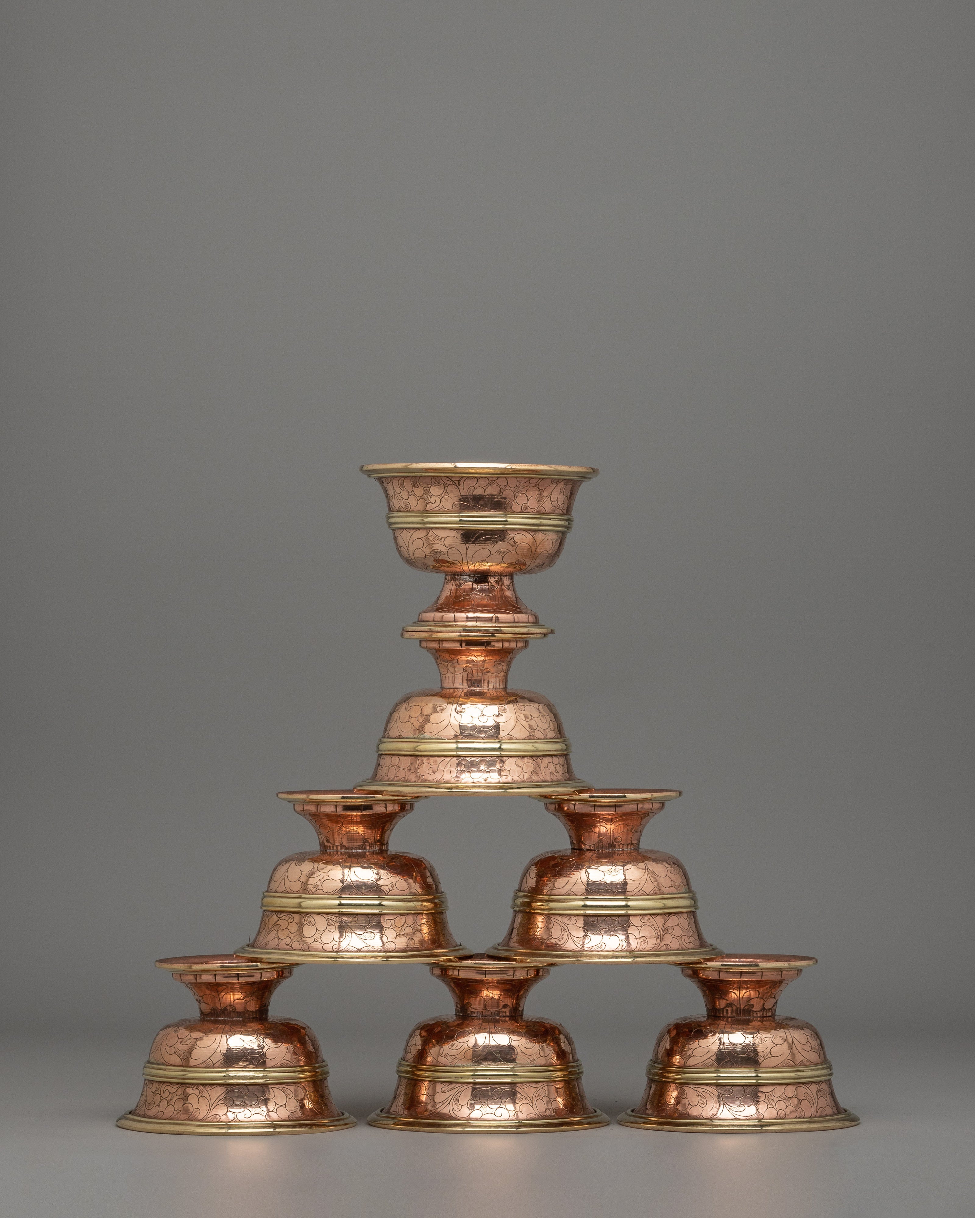Tibetan Copper Offering Bowl Set | Ritual Water Offerings for Ceremonial Offerings