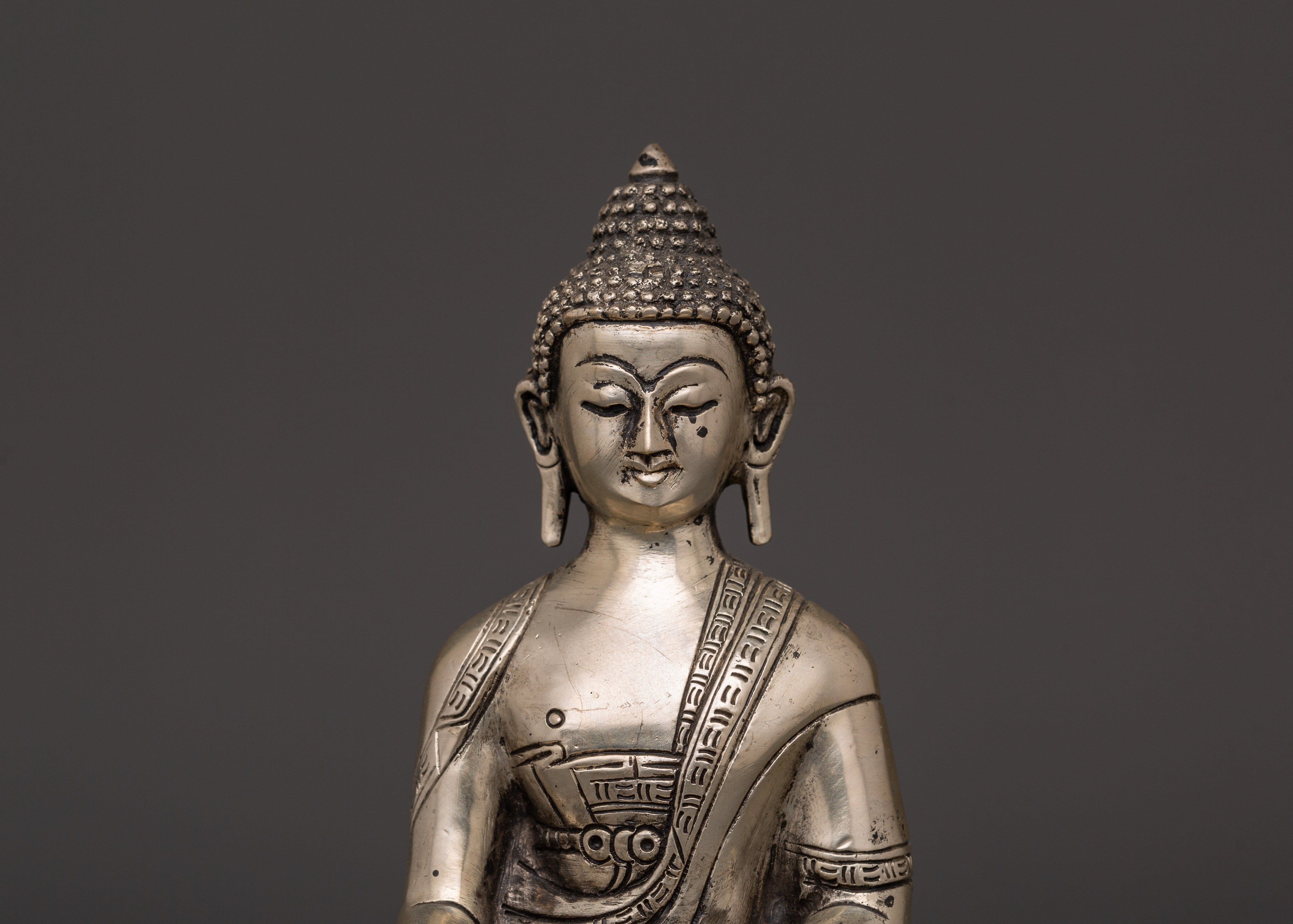 Silver-Plated Shakyamuni Buddha Statue | Buddhist Decor & Spiritual Serenity