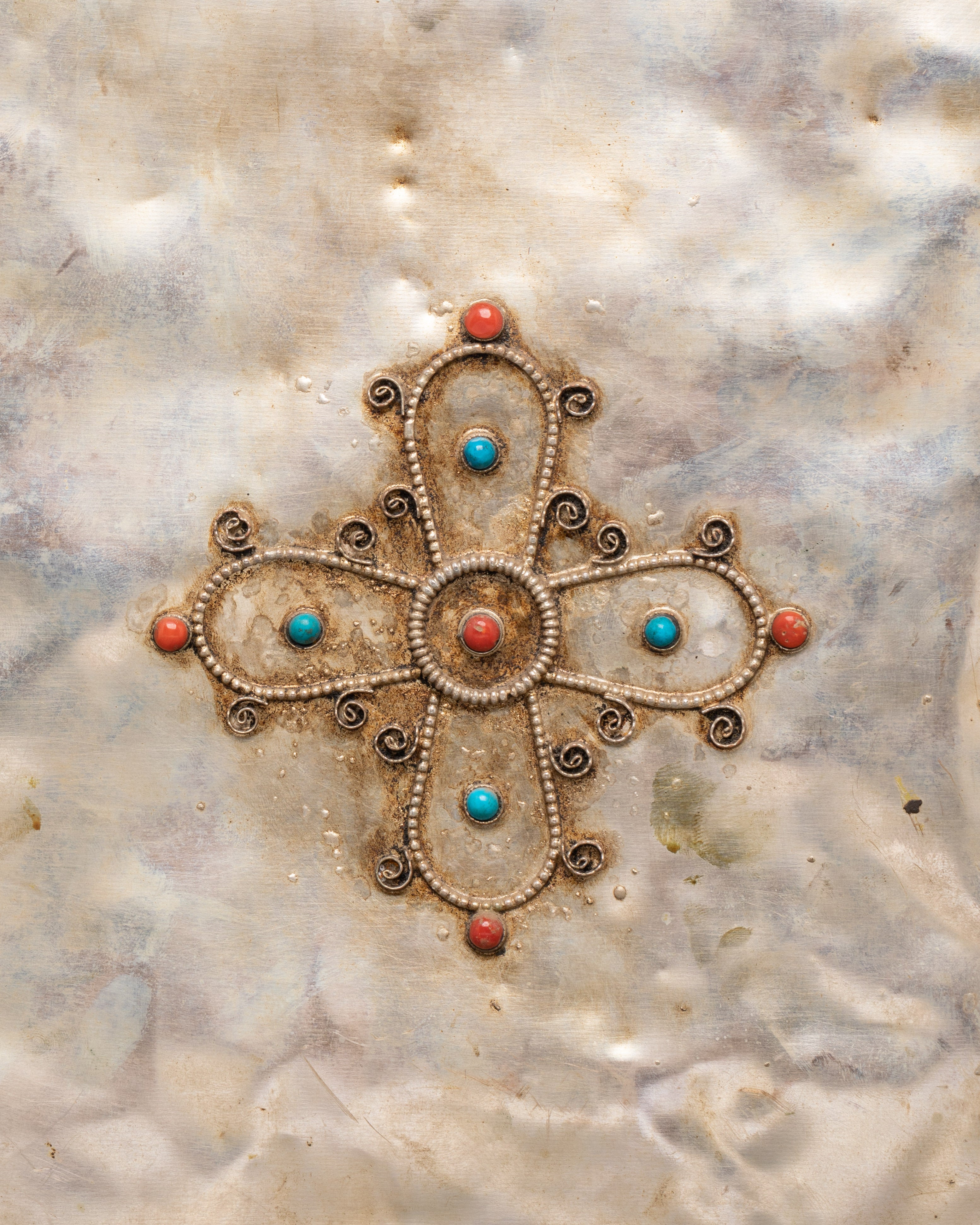 Handcrafted Copper Wall Hanging |  Silver Plating and Unique Stones