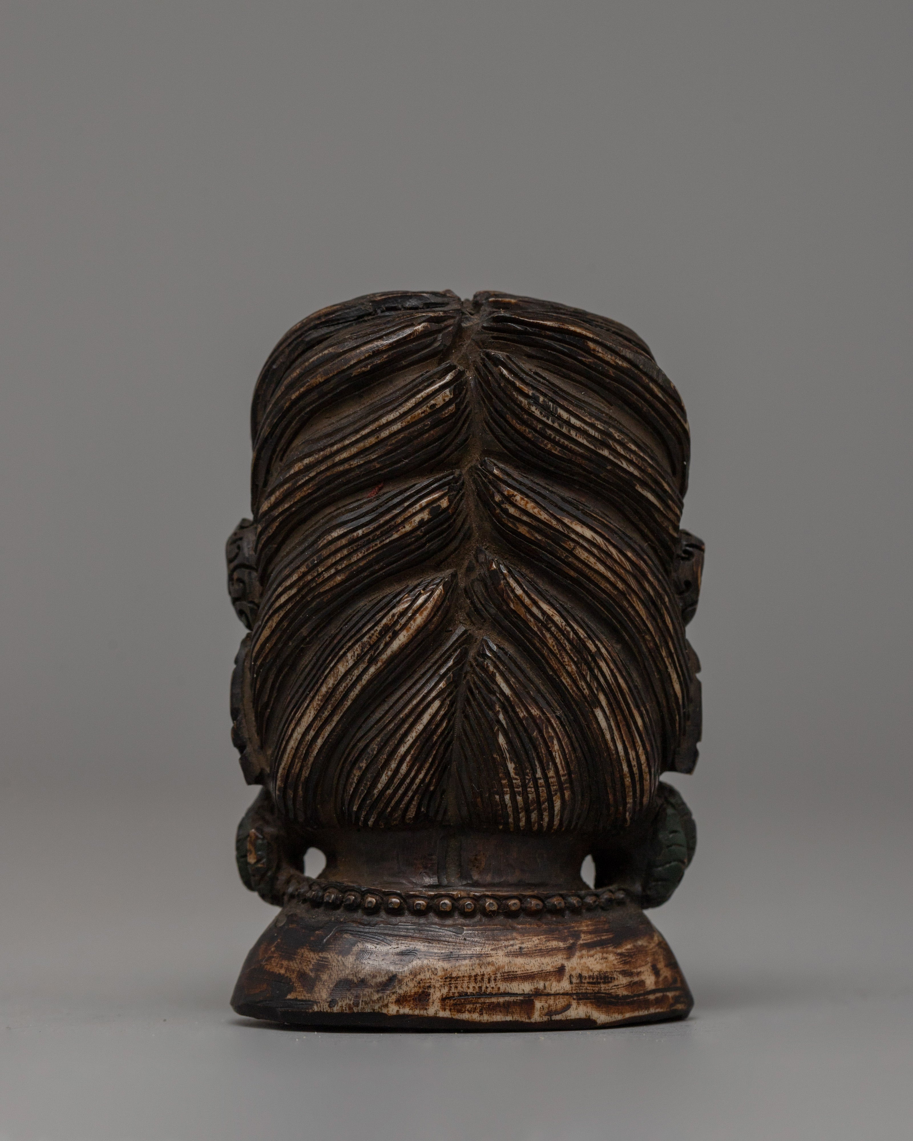 Bhairava Head Carving | Handcrafted Buffalo Bone Sculpture