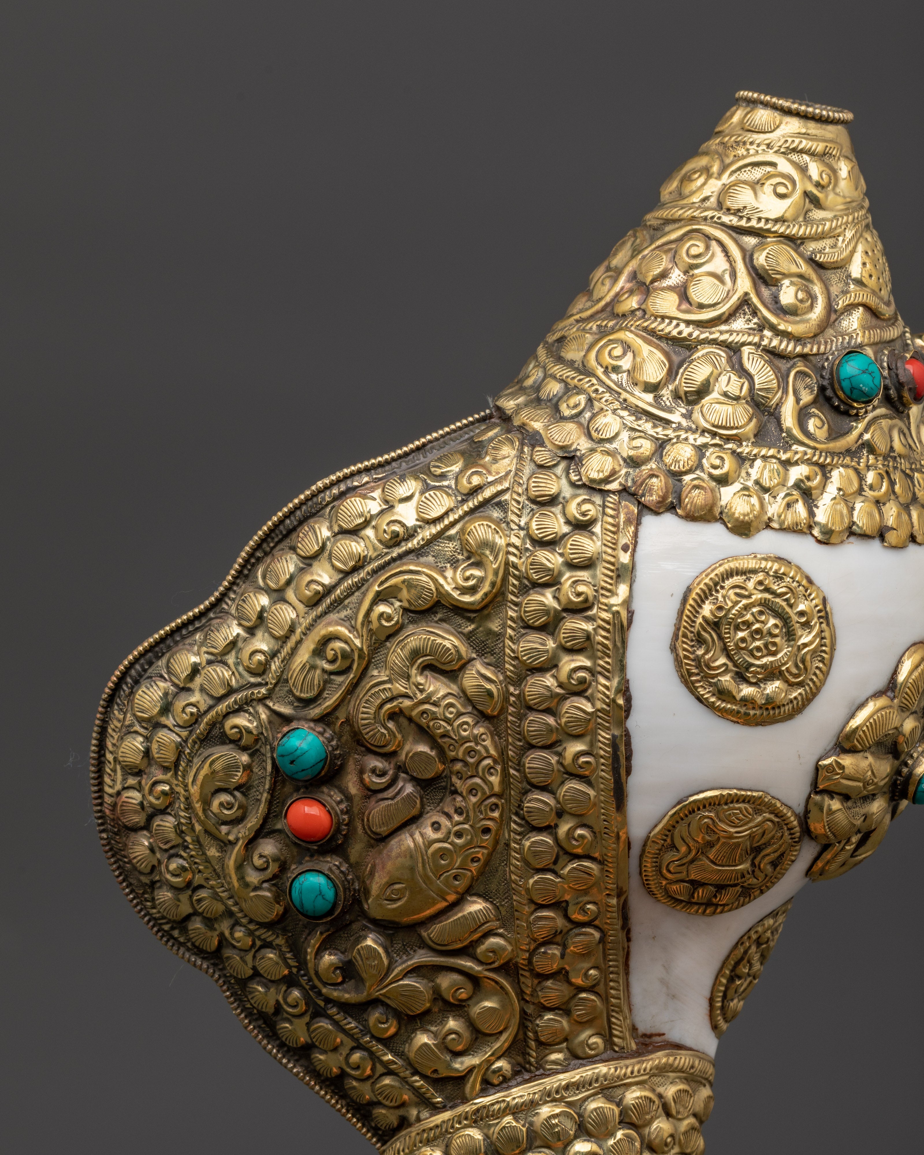 Tibetan Ritual Brass Conch Shell | Handcrafted Buddhist Sound Offering Shell