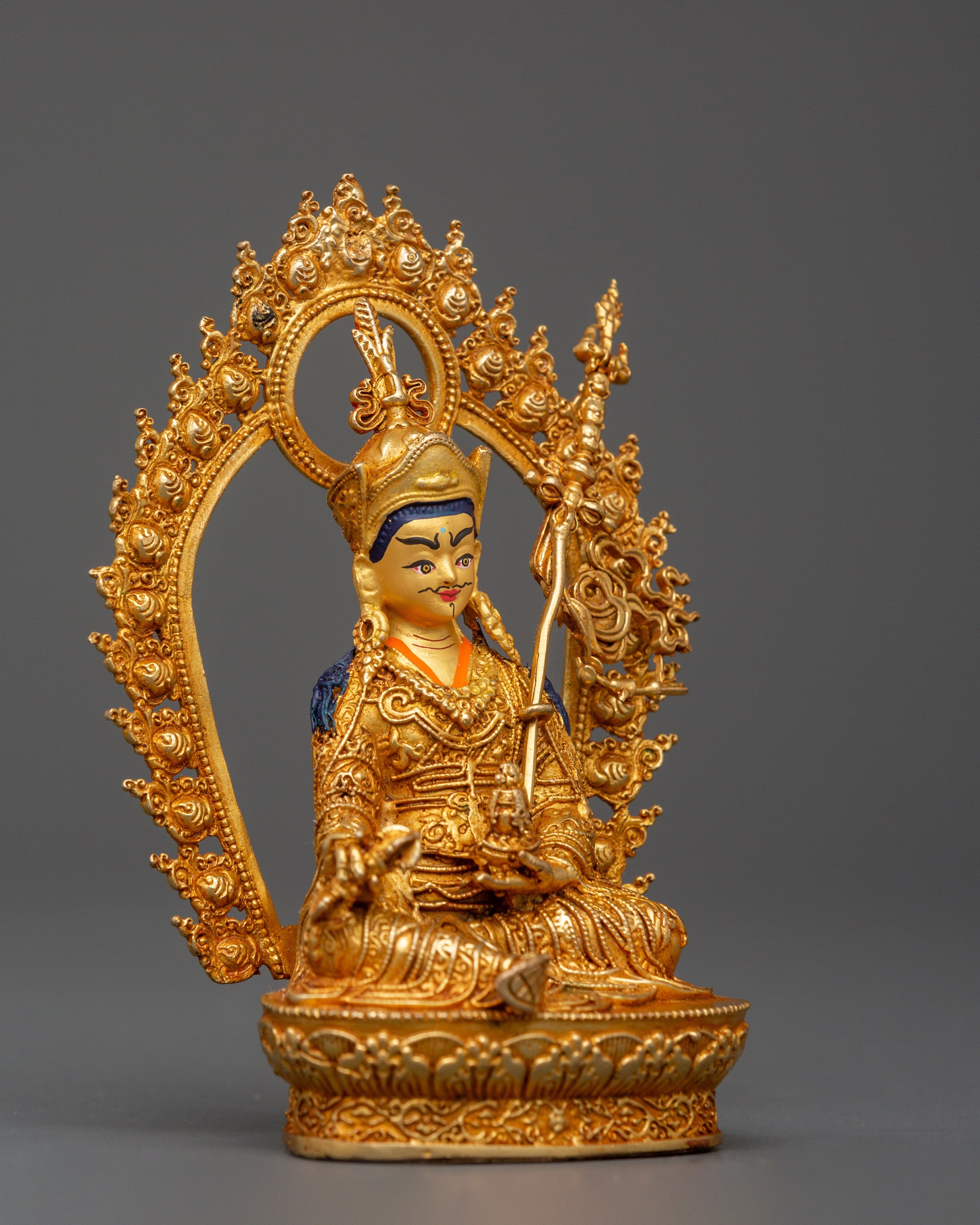 Gold Plated Guru Rinpoche Statue | Tibetan Buddhist Altar Figurine