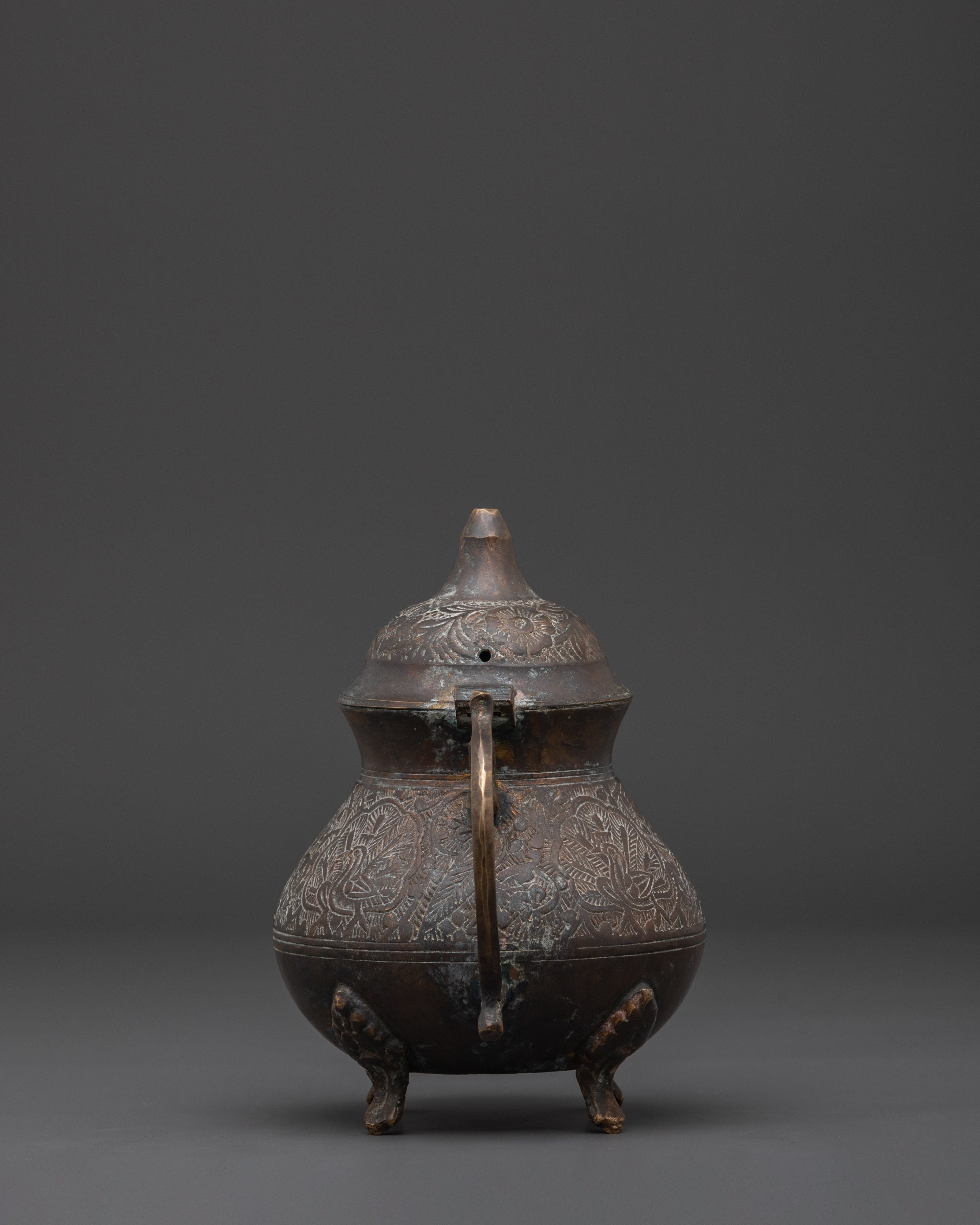 Copper Crafted Tea Pot |Tea Pot with Hand Carved Peacock Design