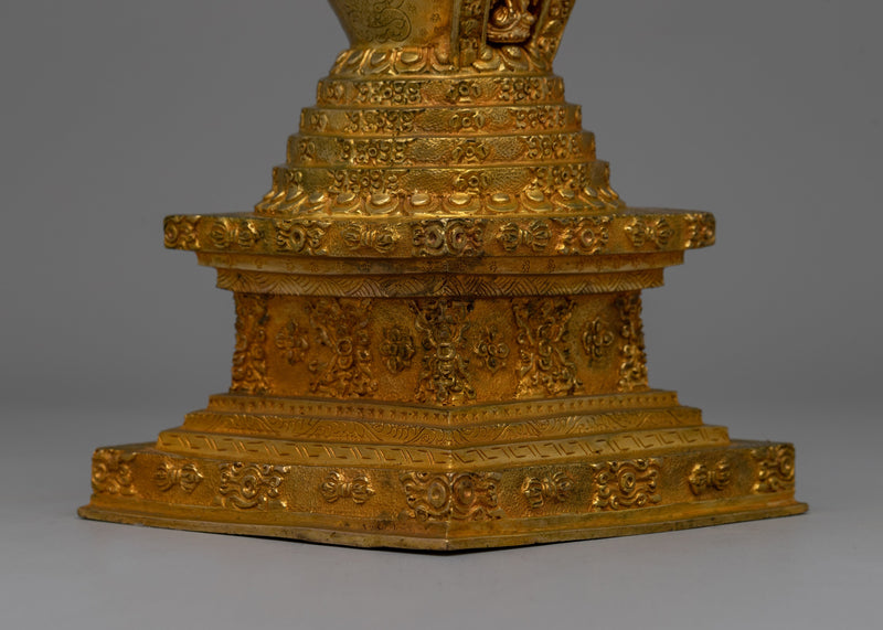 Exquisite Tibetan Stupa with Gold-Plated Buddha Figurine | Religious Tibetan Art